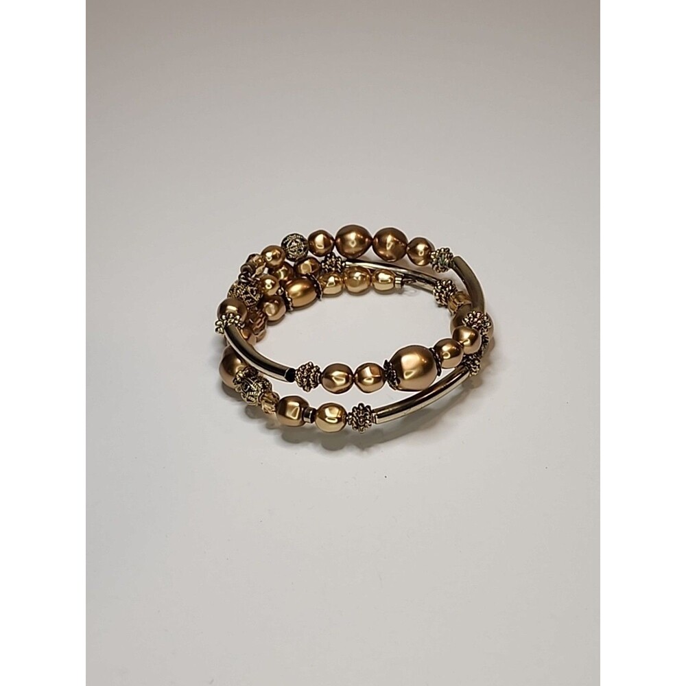Vintage Gold Tone Beaded Wrap Bracelet Findings Adjustable Beautiful Chic Glam